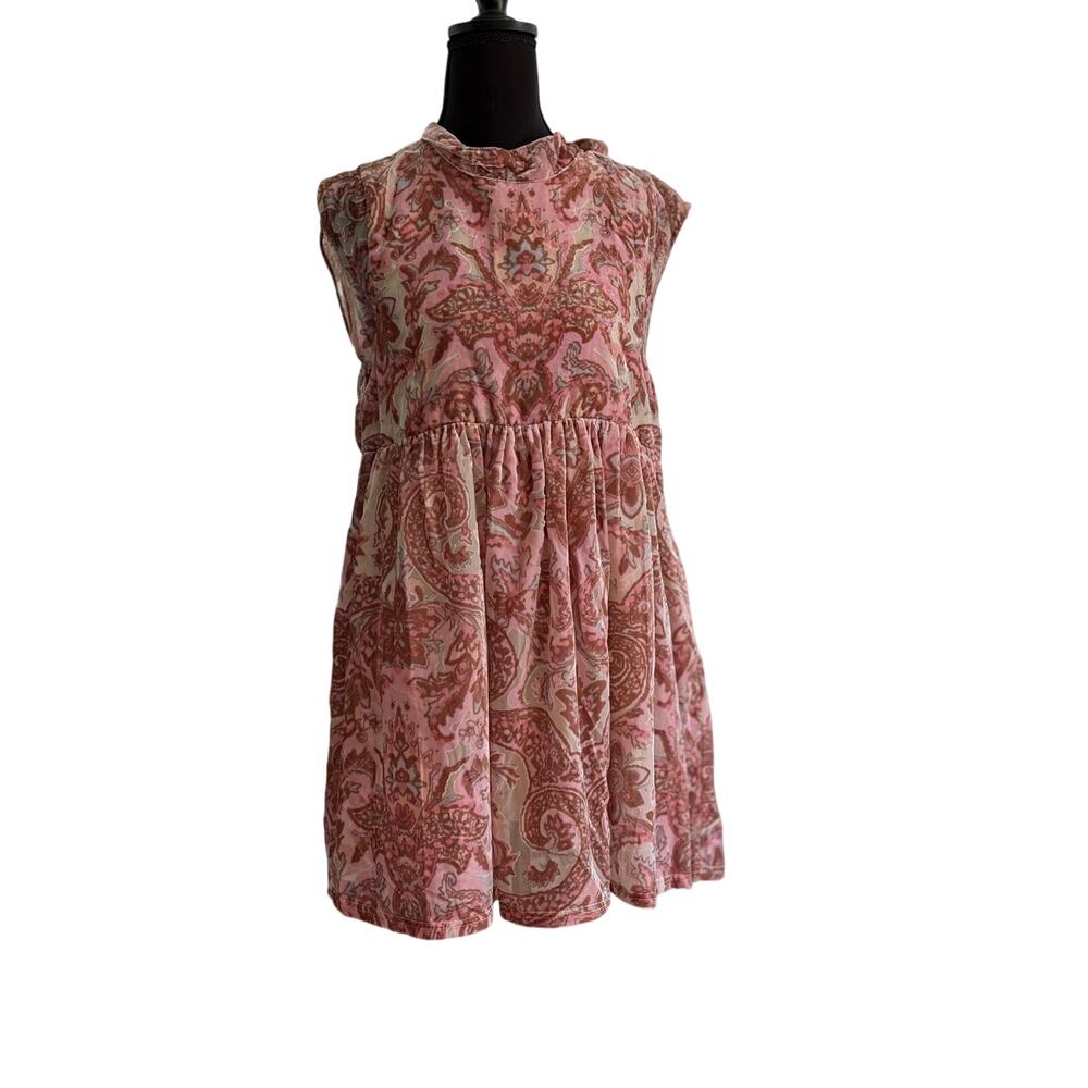 Paisley Boho Babydoll Mini Free People Dress Small Pink Velvet Burnout